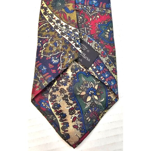 Countess Mara Levys Vintage Silk Tie Floral Paisley Print Red Navy Men Accessory - Picture 6 of 9